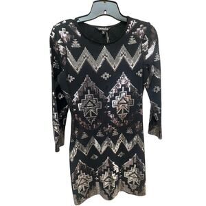 Party Dress Black & Silver Sequin Geometric Mini XS